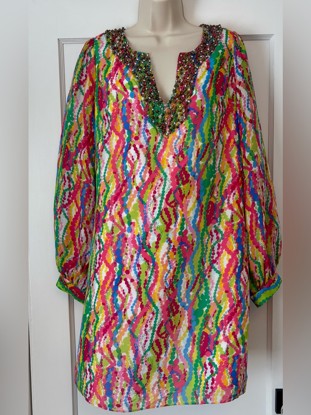 Rare Lilly Pulitzer Seamus Silk Mini Tunic Dress Dripping in Jewels Sz 8